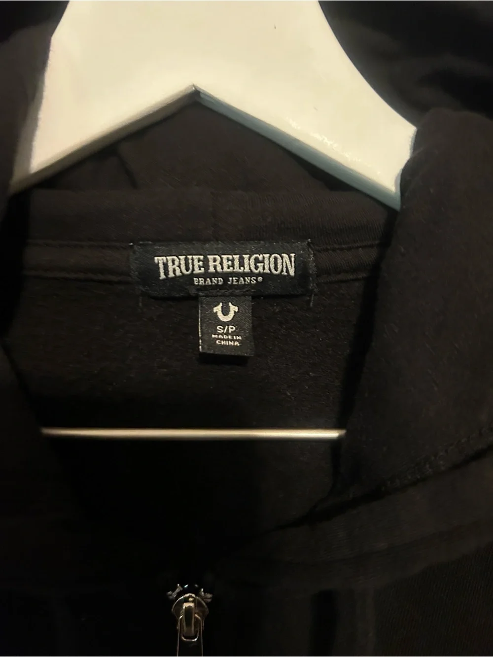 True Religion Men’s City Buddha Black Zip Hoodie with Metallic Logo. Size Small